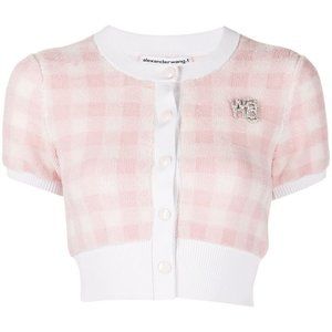 T By Alexander Wang Women's Pink Gingham-check Cropped Top